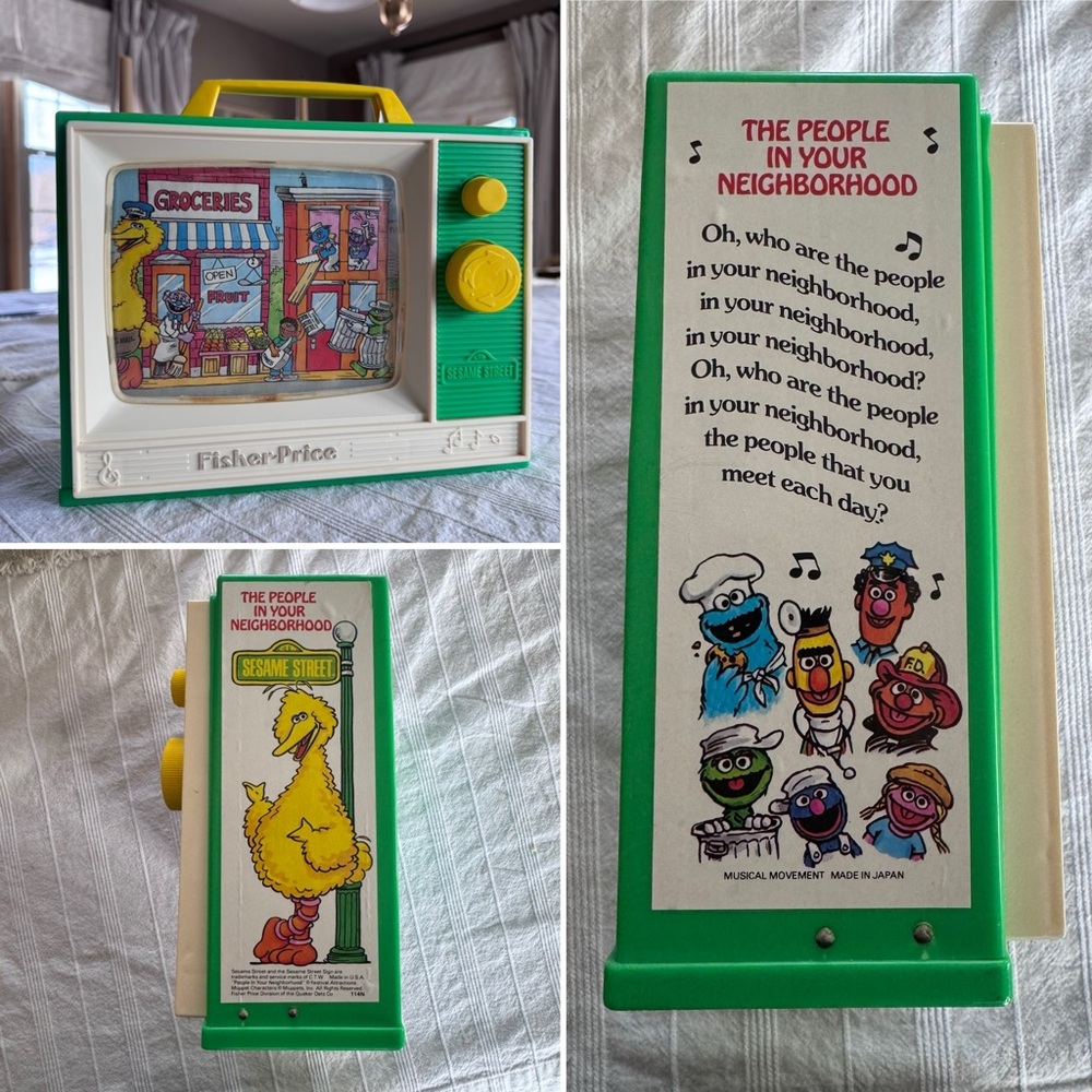 VINTAGE FISHER PRICE SESAME STREET WIND UP MUSIC TV BOX